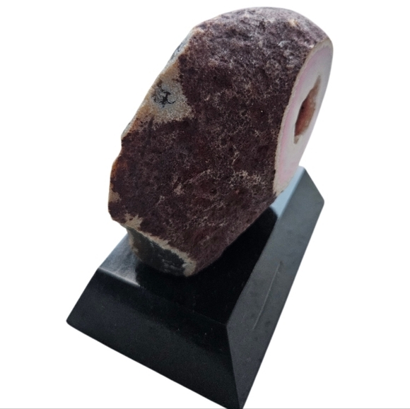 Pink Natural Agate Geode on Black Stand Polished Front 2 ,2 Lbs - Picture 4 of 7